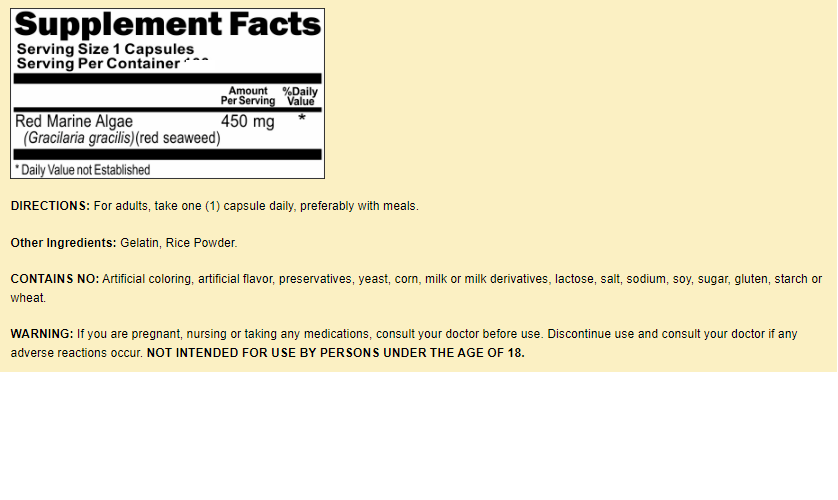 Red Marine Algae 450mg 3X100Caps Non-GMO & Gluten Free Red Seaweed 900mg per 2