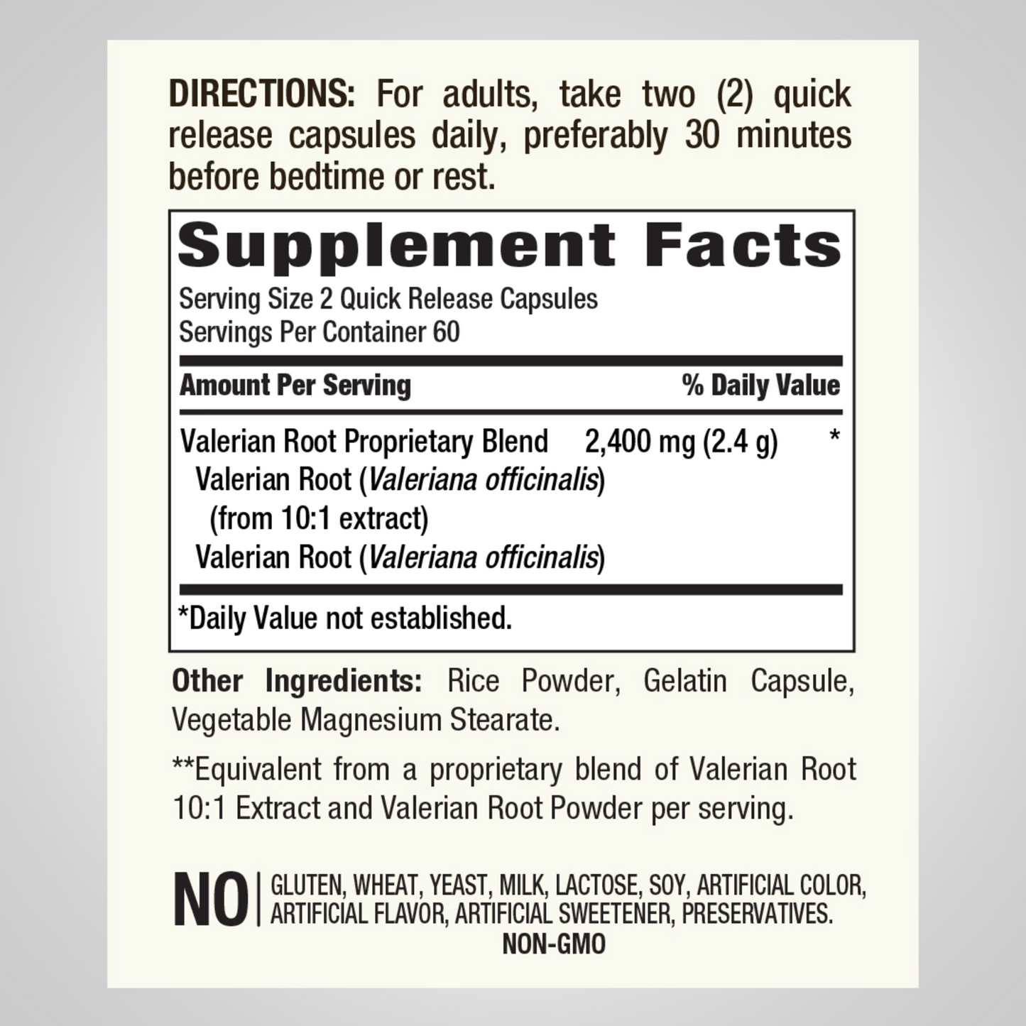 Valerian Root Extract 2400mg 2X120 Caps No Gluten or Soy/Non-GMO Full Spectrum
