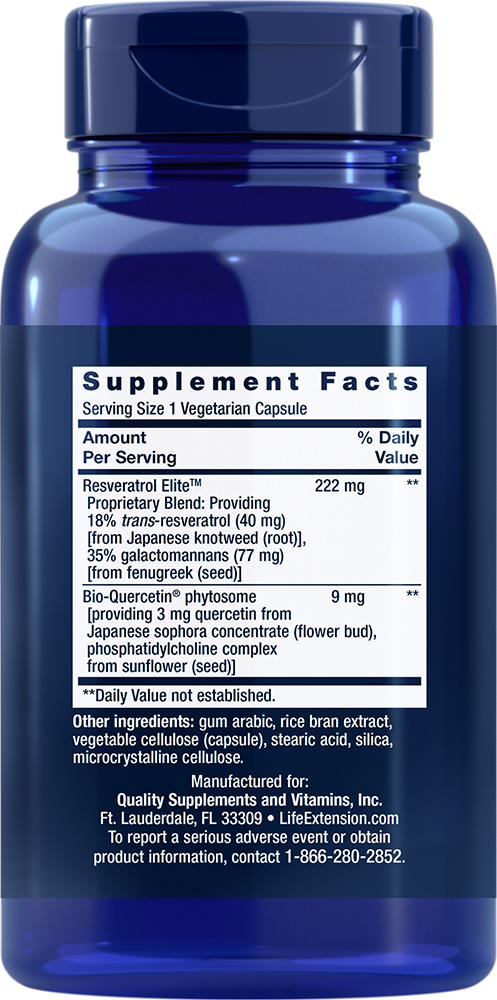 Optimized Resveratrol Elite Quercetine/Fisetin/Grape 60 Caps Life Extension