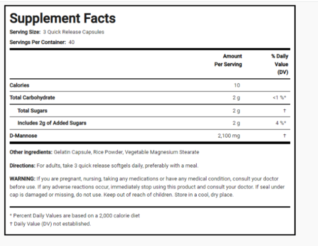 D-Mannose 2100 mg Highest Potency 120 Caps