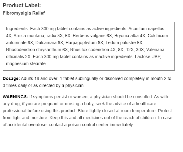 Fibromyalgia Relief Homeopathy/Temp fatigue relief/Muscle pain 100 Pills