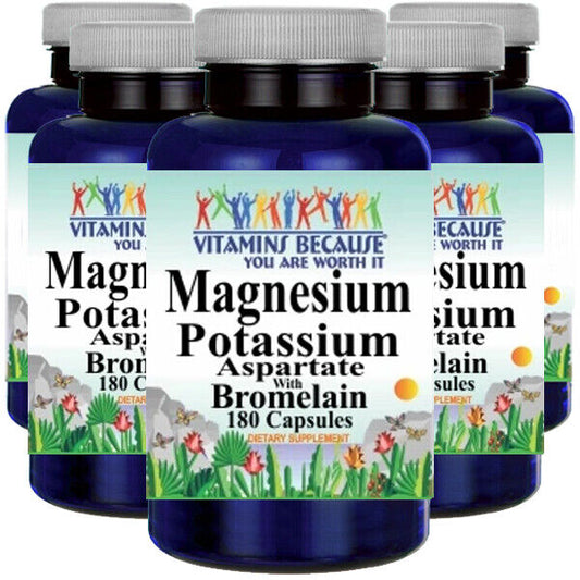 Magnesium Potassium Aspartate and Bromelain 5X180 Caps by Vitamins Because