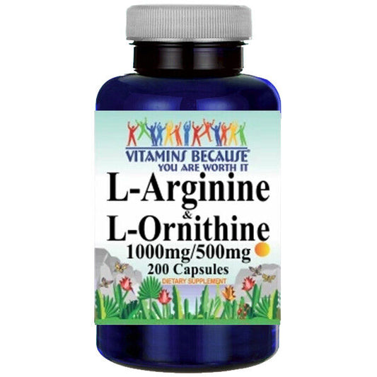 L-Arginine and L-Ornithine 1000mg/500mg 200 Caps by Vitamins Because