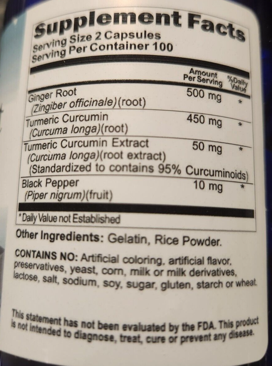 Turmeric Curcumin Ginger 1000mg Black Pepper Extract Complex 200 Capsules