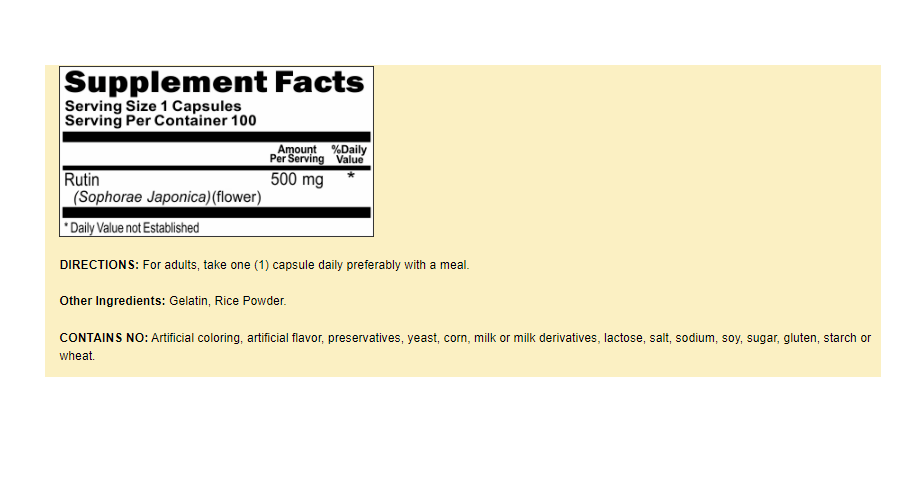 Rutin 500mg 2X100 Capsules by VB *Top Quality - USDA Approved Facility - USA*