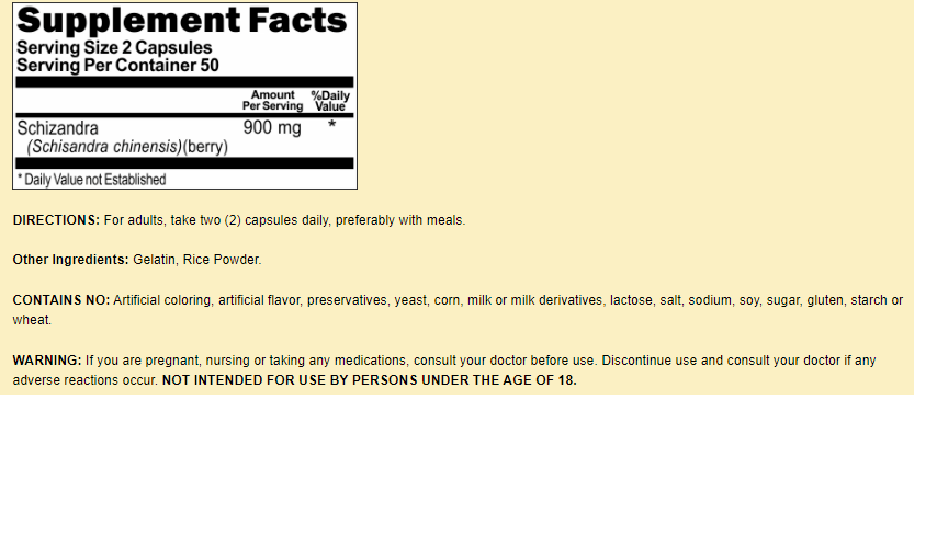 Schizandra 900mg 100 Caps (Schisandra chinesis) (berry)