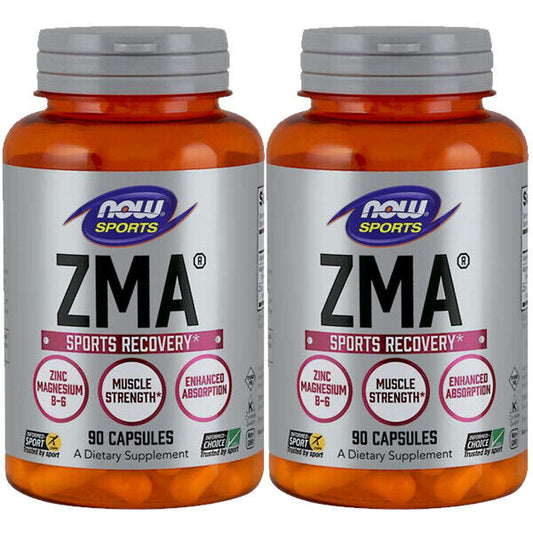 NOW Sports ZMA 800mg Zinc Magnesium Vitamin B6 2X90 or 1X180 caps Kosher