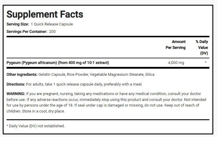 Pygeum 4000mg 2X200 Caps (Pygeum africanum)