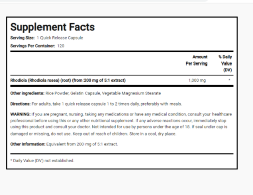 Rhodiola Rosea 1000mg Root 3X120 Caps Adaptogen Herb