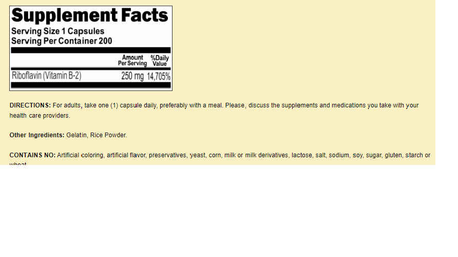 Vitamin B-2 250mg 5X200 Caps Riboflavin