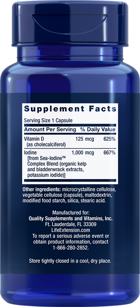 Life Extension Vitamin D3 with Sea-Iodine Sea Plant Algae 125mcg 5,000 IU 60Caps