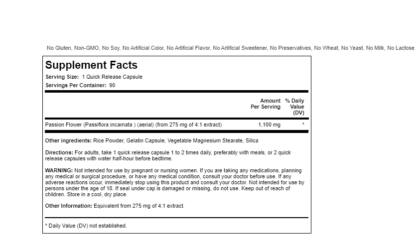 Passion Flower 1100mg 90 Caps