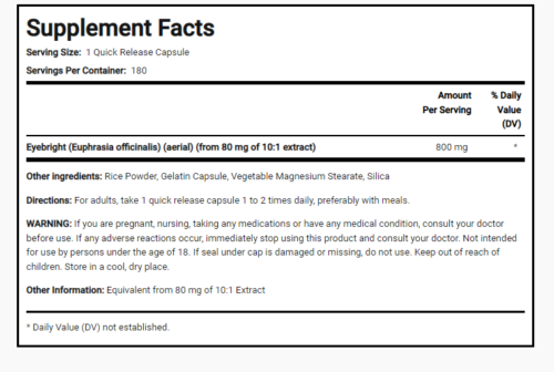 Eyebright 800mg 2X180Caps Traditional Herb eupheresia afficinalis
