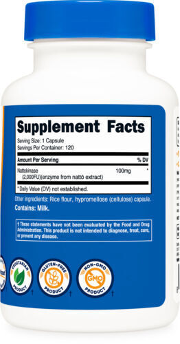 Nattokinase 2,000FU 120 Caps Gluten Free/Non-GMO/Vegetarian Nutricost