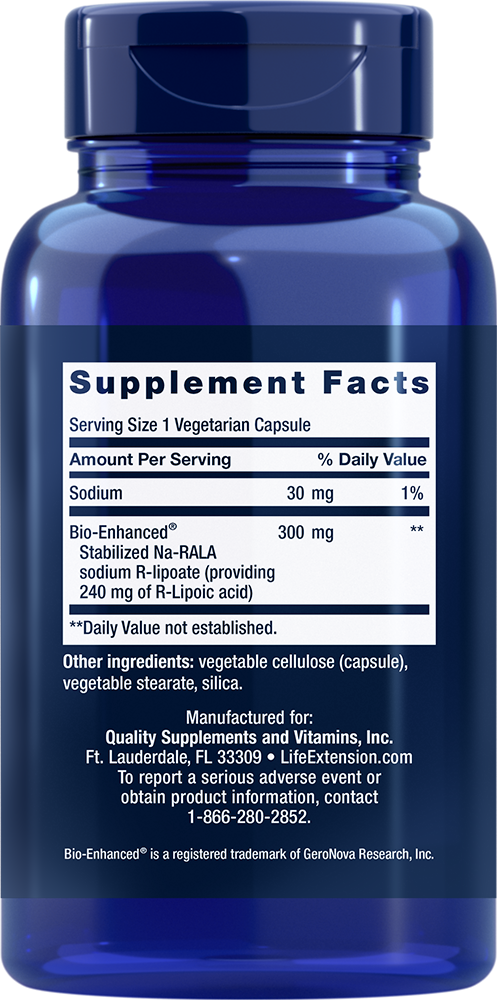 Super R-Lipoic Acid 240mg Bio-Enhanced Active Lipoic Acid 60 Caps Life Extension