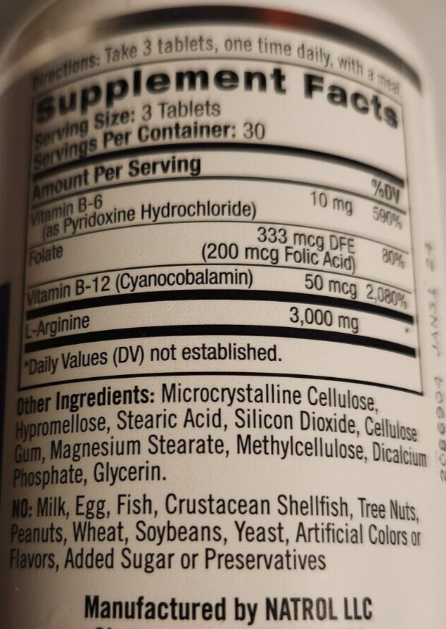 L-Arginine 3000mg 5X90 Tablets Natrol Expires 2024 Vitamin B-12