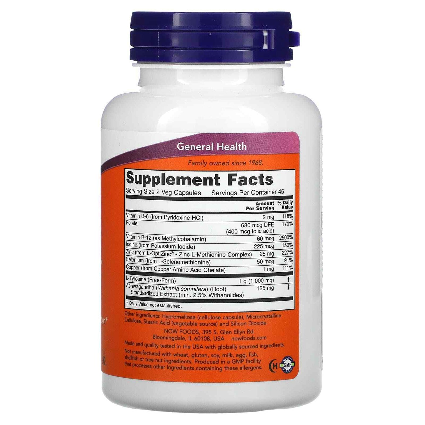Now Foods Thyroid Energy 90 Veg Caps GMP Quality Kosher L-Tyrosine/Ashwagandha