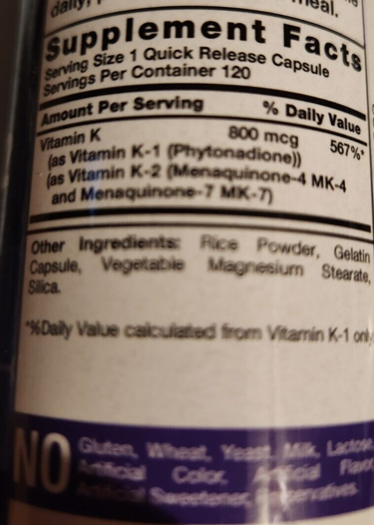 Ultra K with Advanced K2 Complex (MK-7) 800mcg 120Caps MK-4 Menaquinone-4 and 7