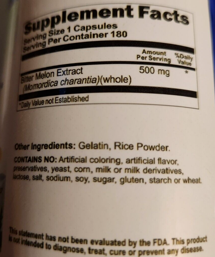 Bitter Melon Standardized Extract 500mg 2X180 Caps Synephrine