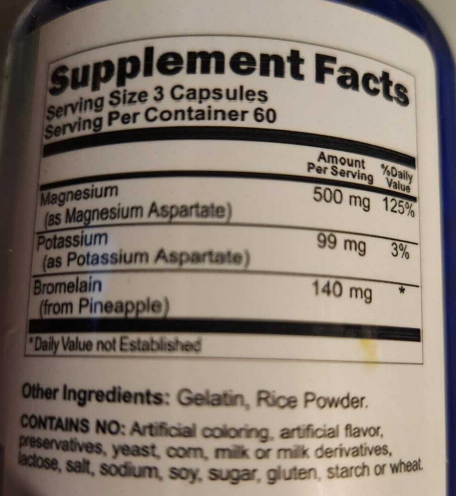 Magnesium Potassium Aspartate and Bromelain 3X180 Caps by Vitamins Because