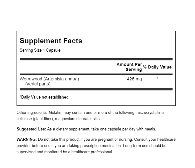 Premium Wormwood (Artemisia Annua/Sweet Annie) 425 mg 90 Caps