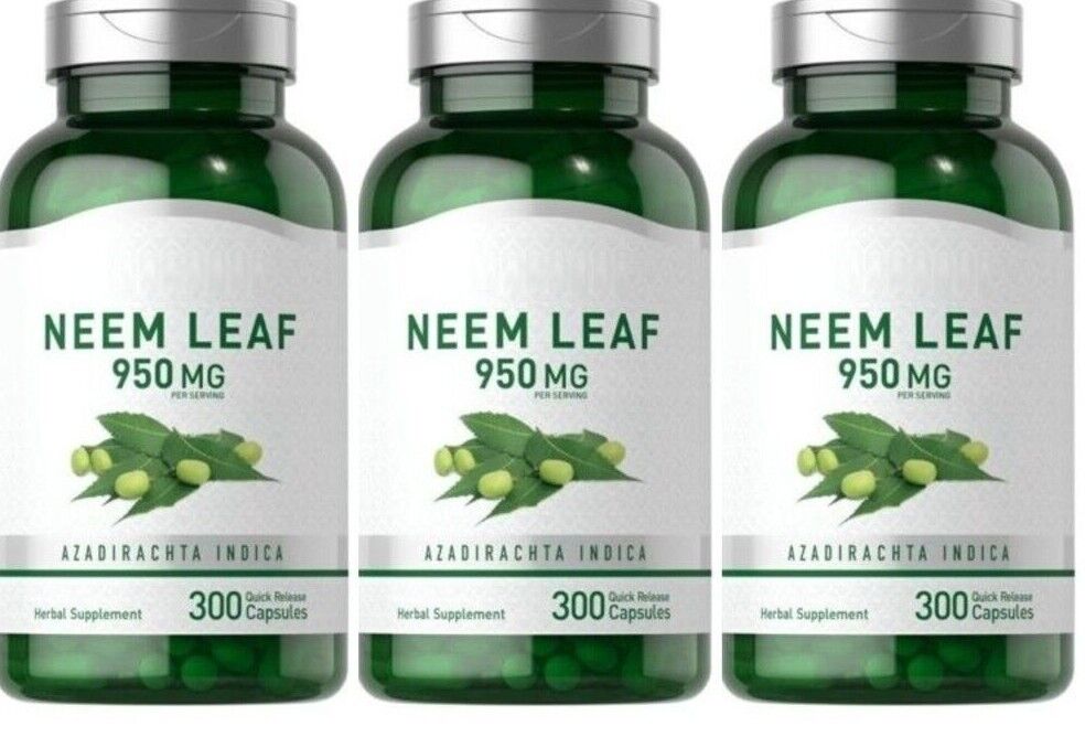 Neem Leaf Capsules 950mg 3X300 Caps Non-GMO/Gluten Free/No Preservatives Piping