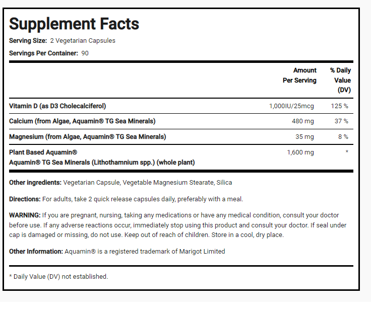 Red Mineral Algae 1800mg Aquamin Plant Based Vegan Calcium Magneisum 5X180 Caps