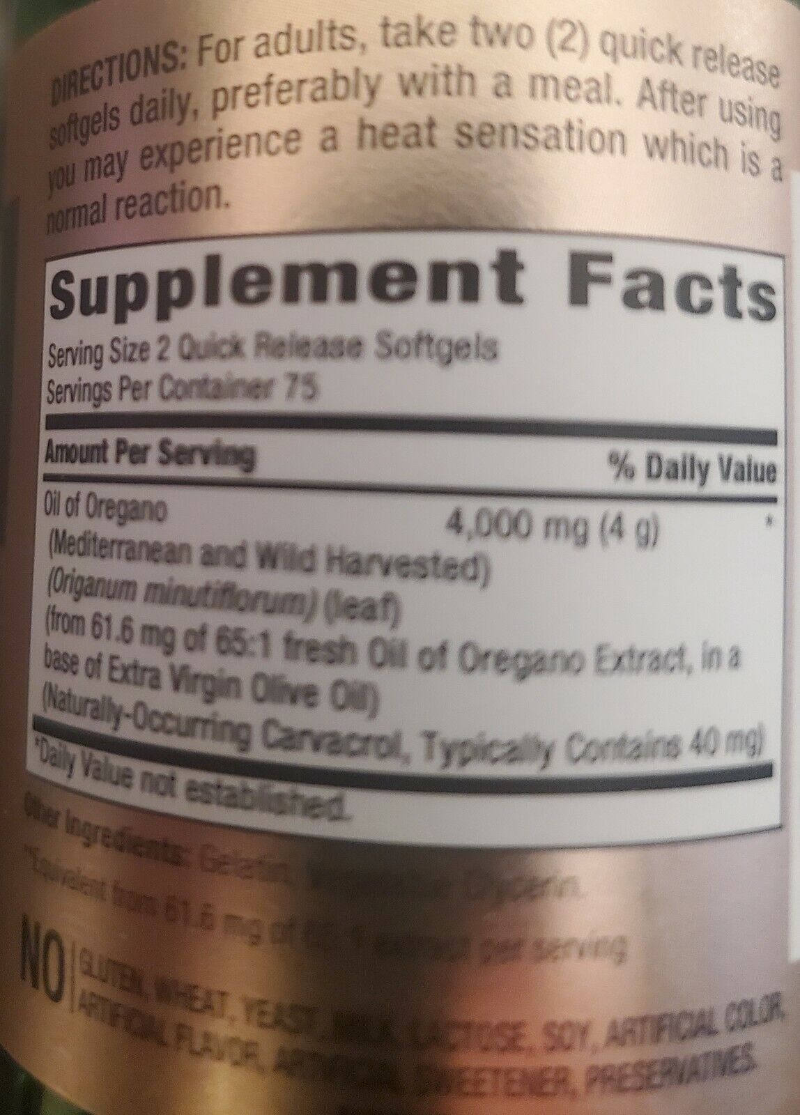 Oregano Oil 4000mg 150Caps Contains Carvacrol mediterranean and wild Harvest