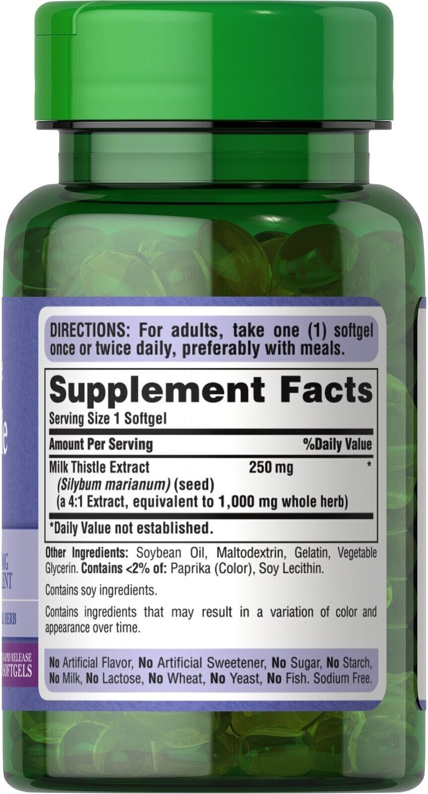 Puritan's Pride Milk Thistle 4:1 Extract 1000mg 90 Caps (Silybum marianum)