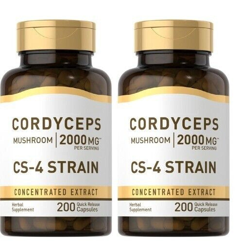 Cordyceps Sinensis Capsules 2000mg 2X200 Caps Mushroom CS-4 Strain Non GMO