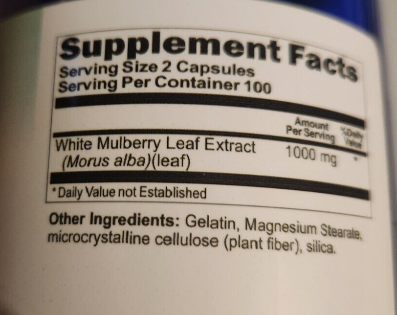 White Mulberry Leaf Extract 1000mg 200 Caps Naturally Contains Quercetin