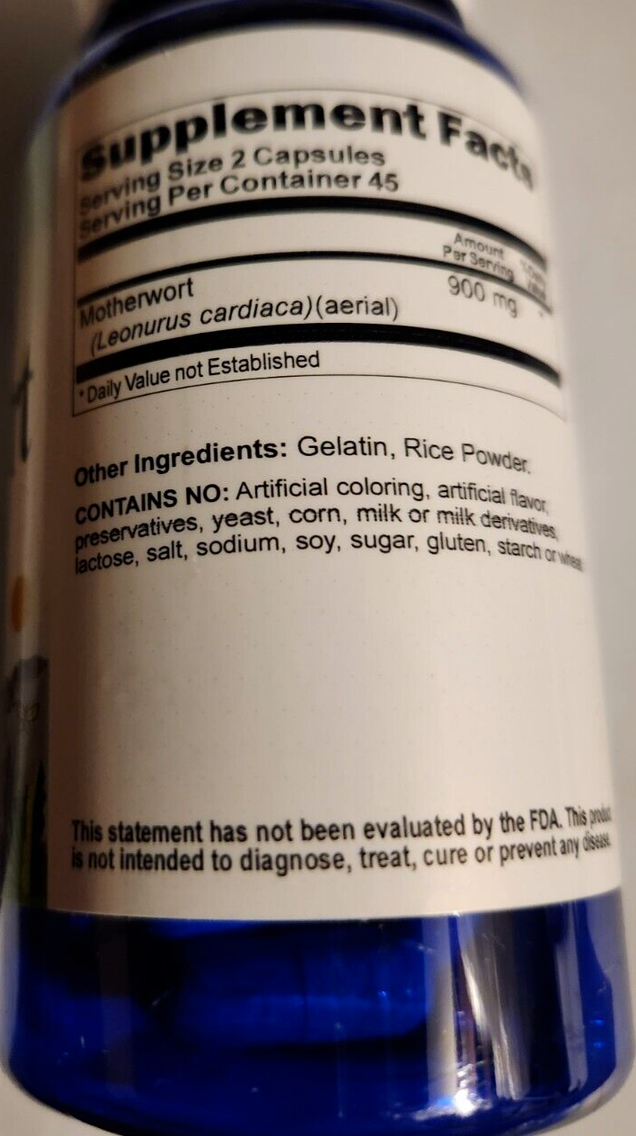 Motherwort 900mg 3X90 Caps Leonurus Cardiaca Lion's Tail