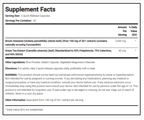 Brown Seaweed 2000mg with Fuxocanthin Plus Green Tea Extract 3X60 Caps