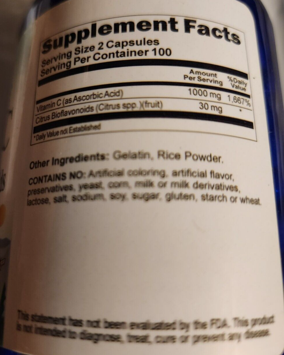 Vitamin C with Citrus Bioflavonoids 1000mg 200 Caps Vitamin C as Ascorbic Acid