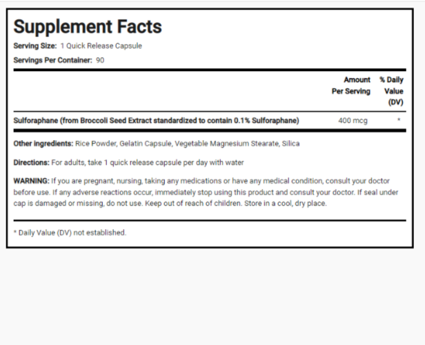 Sulforaphane from Broccoli Sprout Extract 400mcg 90Caps Sulforaphane 0.1%