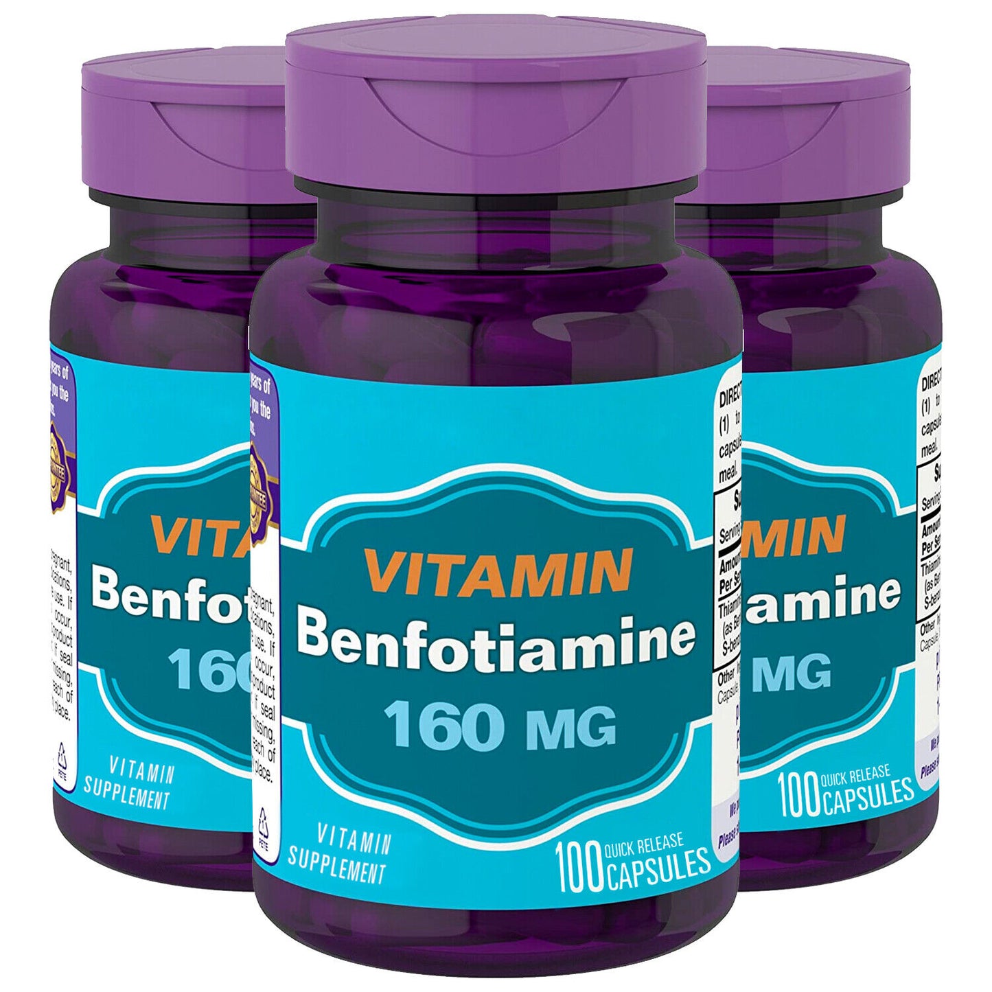 Benfotiamine 160mg with Vitamin B-1/Thiamin High Potency 3X100 Caps Non-GMO