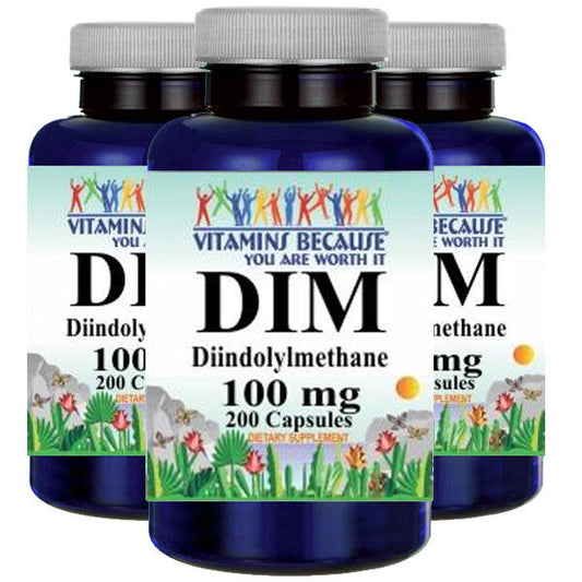DIM (Diindolylmethane) 100mg 3X200 Capsules By Vitamins Because - Antioxidant
