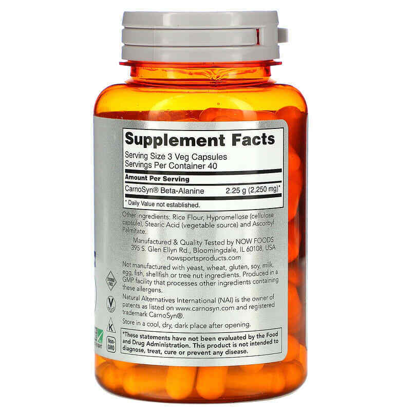NOW Foods Carnosine Beta-Alanine 750mg 120 Caps Endurance Amino Acid 2250mg per3