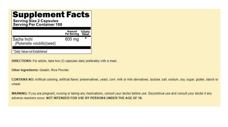 Sacha Inchi 600mg 5X200 Caps Plukenetia volbills
