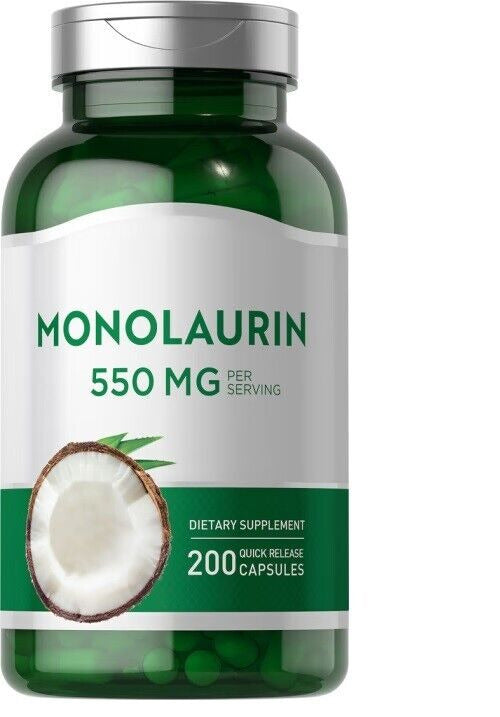 Monolaurin 550mg 200Caps Calcium Carbonate 220mg No Gluten/Non-GMO/No Preservat