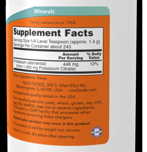 POTASSIUM CITRATE Pure Powder 340 grams 5X12 oz Now Foods 243 Servings per bott