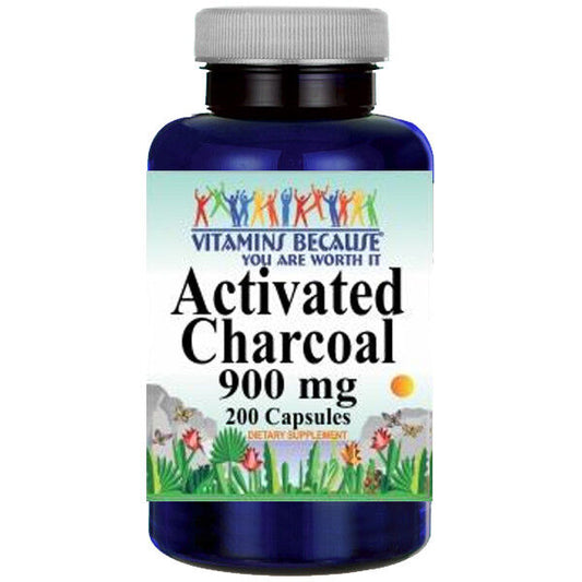 Activated Charcoal High Potency 900mg 200 Caps by Vitamins Because