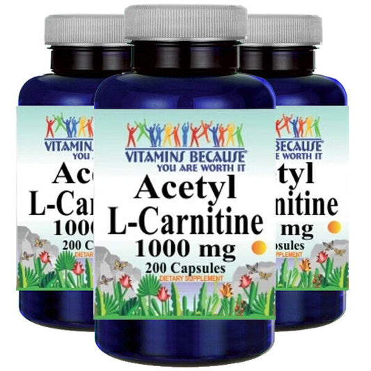 Acetyl L-Carnitine 1000mg 3X200 Caps by Vitamins Because Your Worth it