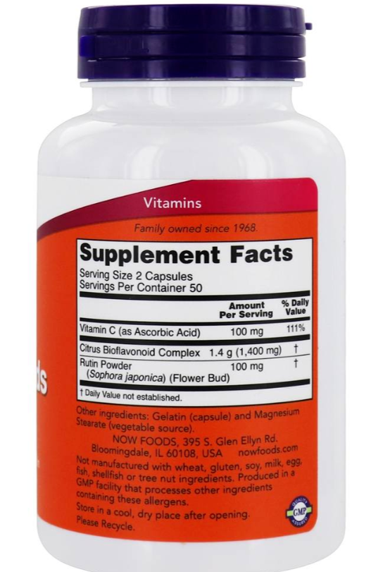 NOW Foods Citrus Bioflavonoids 1400mg 2X100 Caps Ascorbic Acid/Rutin/Kosher