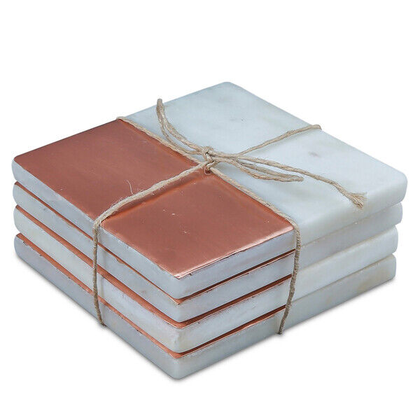 NEW Thirstystone White Marble Stone & Copper Coaster, One Size, Set of 4