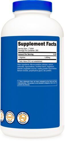 L-Arginine 1000mg Amino Acid 300 Tabs Nutricost