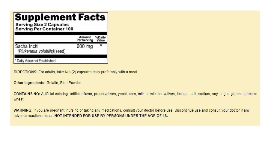 Sacha Inchi 600mg 2X200 Caps Plukenetia volbills