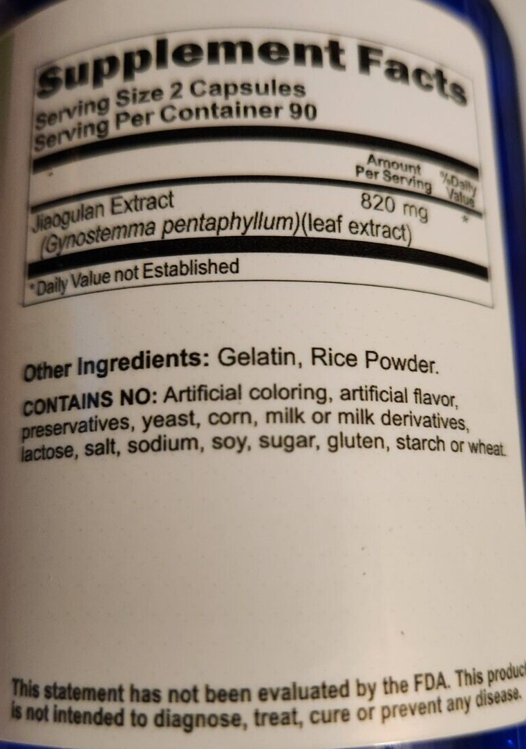 Jiaogulan Standardized Extract 820mg 5X180 Caps Gynostemma Pentaphyllum/Rhizome