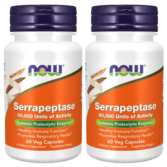 NOW Foods High Potency Serrapeptase 60,000 SPU Enzymes  2X60 Veggie Caps