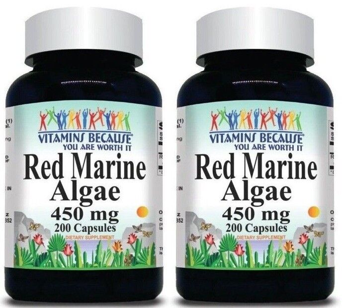 Red Marine Algae 450mg 2X200Caps Non-GMO & Gluten Free Red Seaweed 900mg per 2